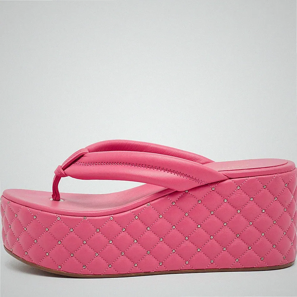 Le Silla Gr. 38,5 Rosa Leder Nieten Riemen Keilabsatz Sandalen