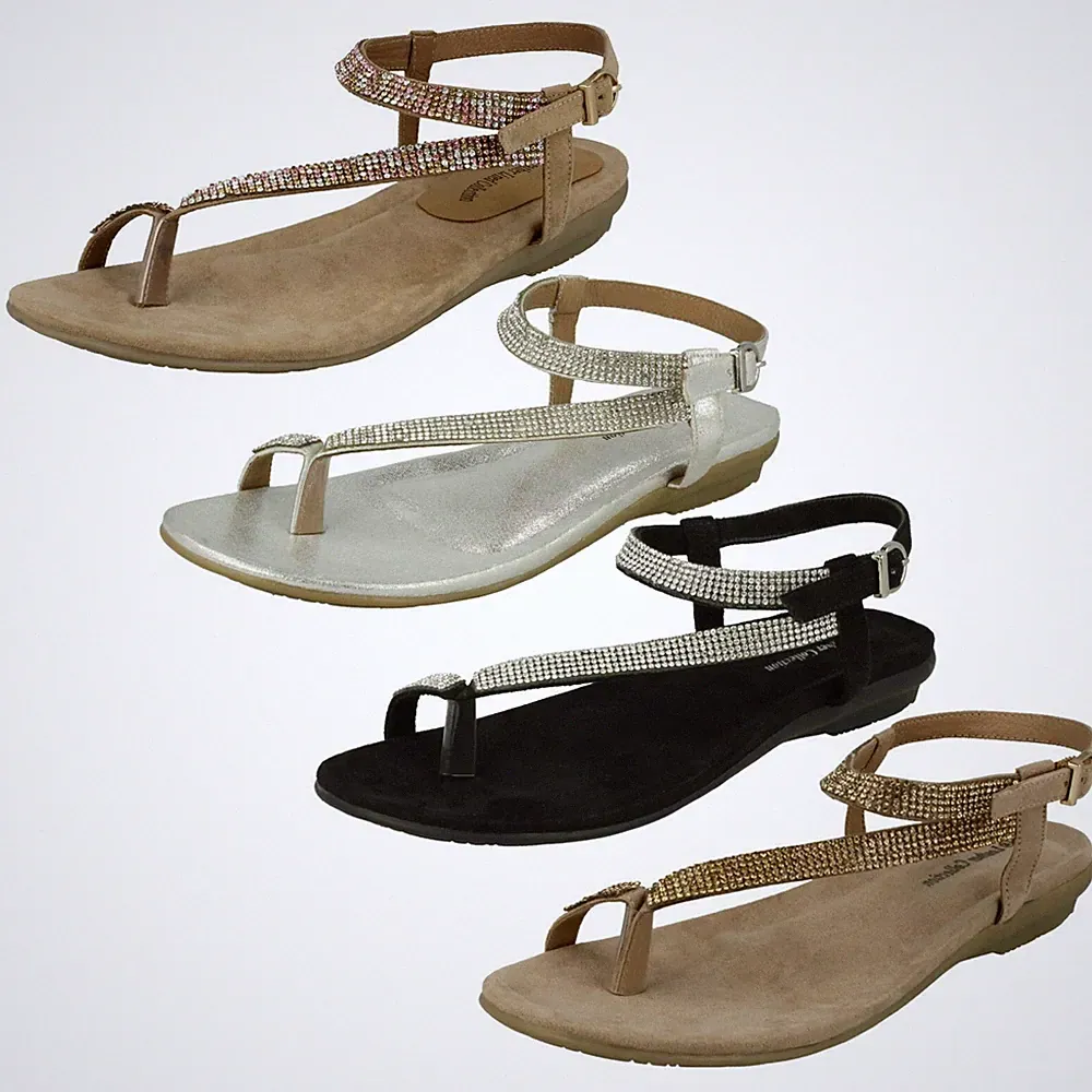 Leather Collection Damen Knöchelriemen Zehenriemen Sandalen Mit Schnalle