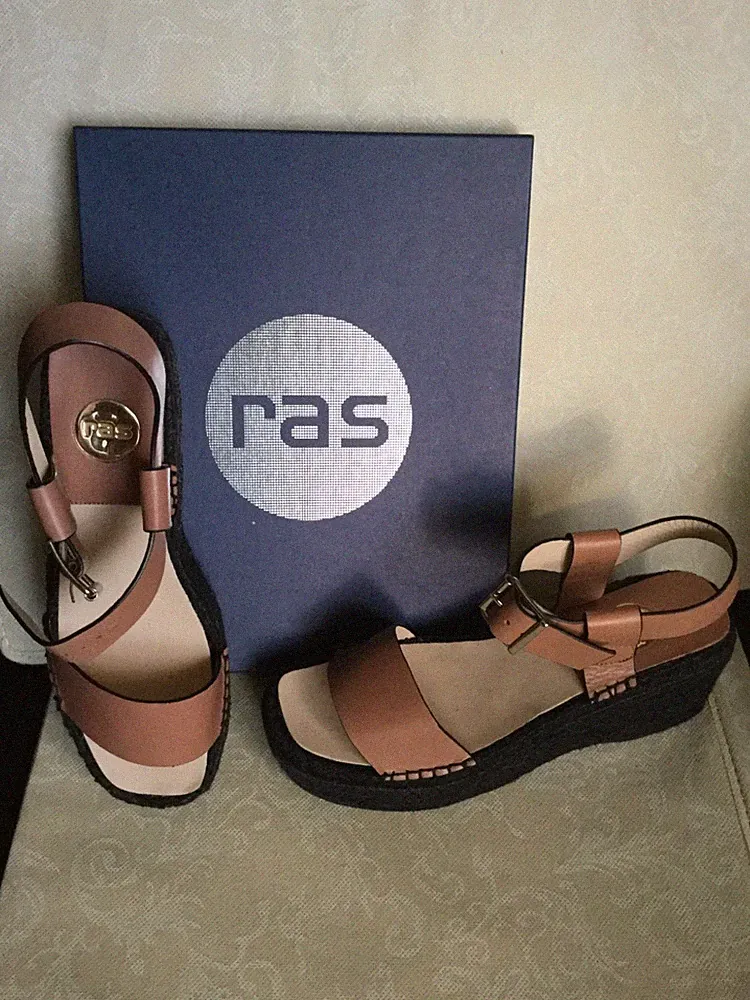 Leather Wedge Sandals RAS Woman, brown, IT 39 US 8 UK 6 Damen Keilabsatz Sandalen