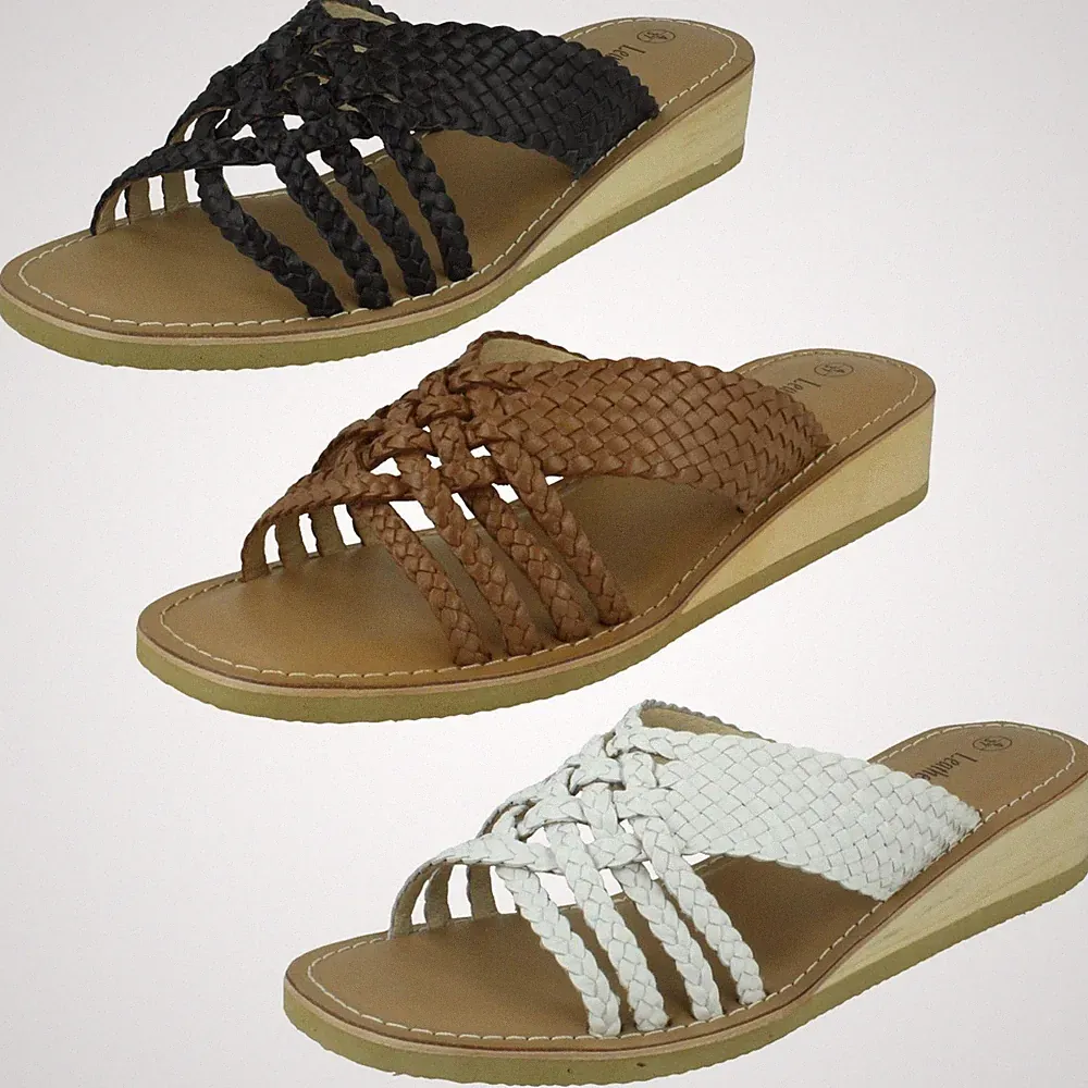 Leder Kollektion Damen Niedriger Keilabsatz Plateau Sandalen F0R0422