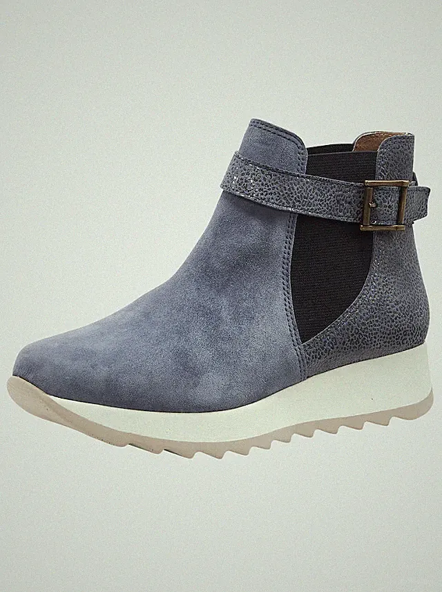 Leder Stiefelette blau 41 Damen HEINE Metallic-Prägung Stretch UVP: 139€ 5.3406