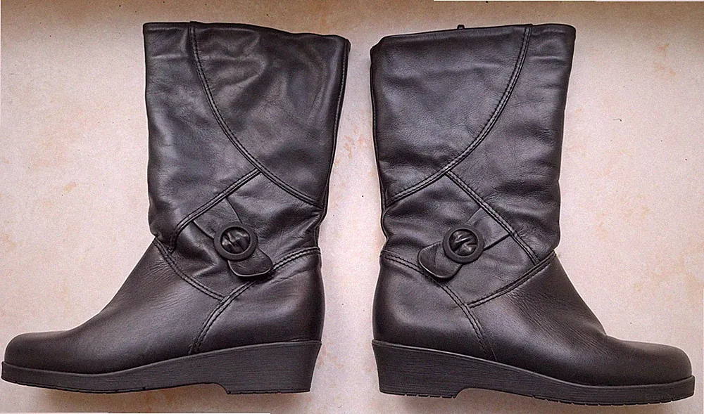 Lederstiefel Gr.36 Nappaleder Schwarz Luftpolster Wolle