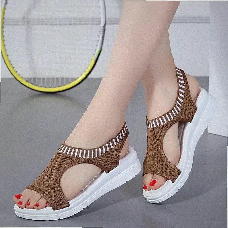 leichte Damen Sandalen Slipper Canvas Keilabsatz 4 cm bequem sportlich braun 2020