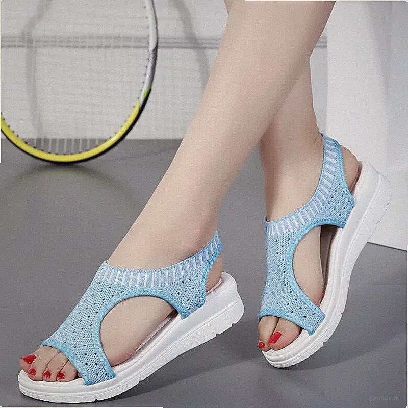leichte Damen Sandalen Slipper Canvas Keilabsatz 4 cm bequem sportlich hellblau 2020