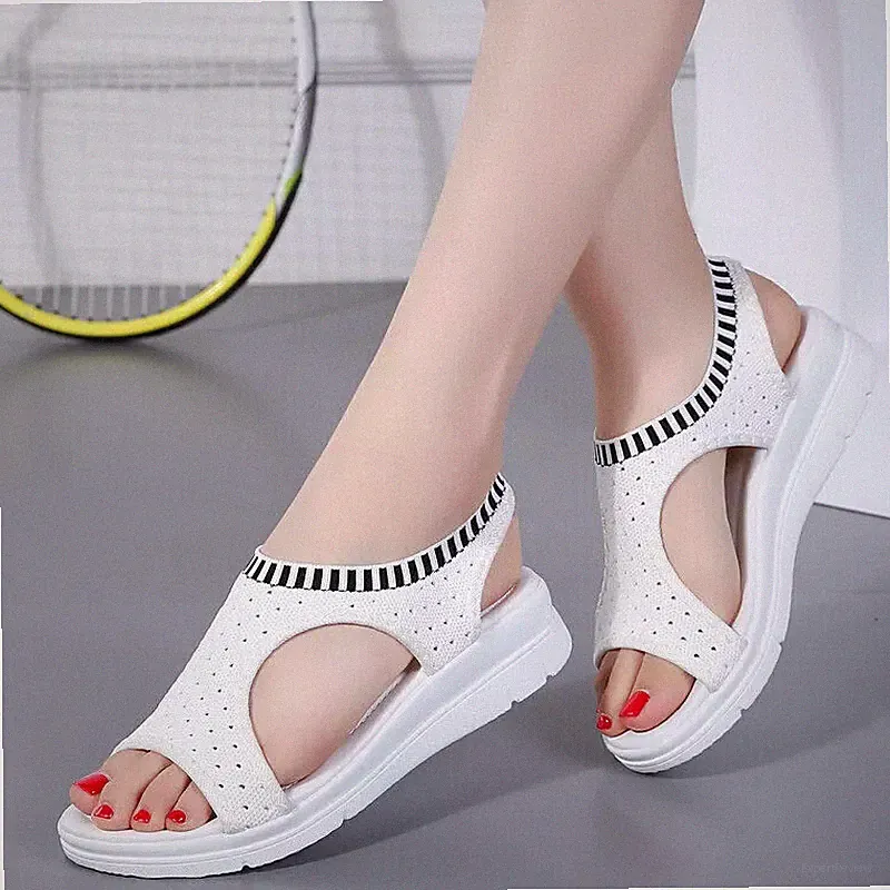 leichte Damen Sandalen Slipper Canvas Keilabsatz 4 cm bequem sportlich weiß 2020