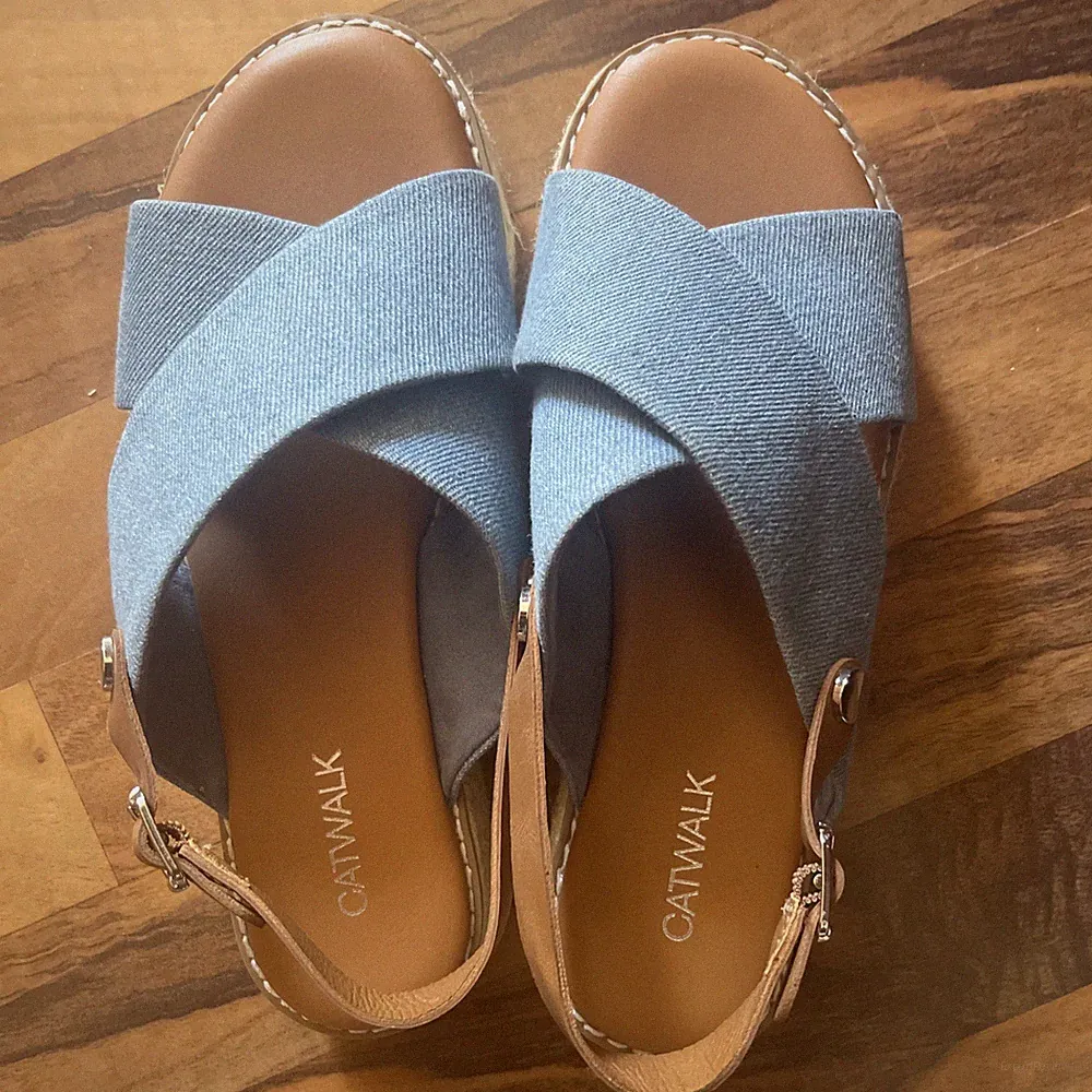 Leinen Leder Komfort Sohle Sandalen Catwalk Blau Braun Größe 37 Fast Neu