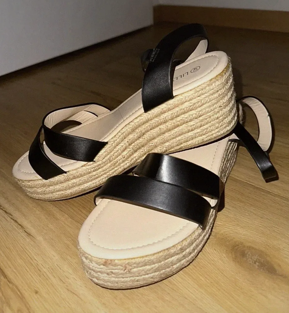 Lilly & Rose Damen Riemchen-Sandalen Keilabsatz Schwarz/Beige EU 40