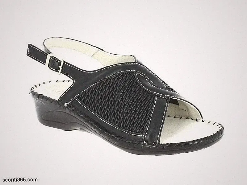 Lina Sandale mit Keilabsatz und Schnalle, Damen - Art. 94375-NER (Schwarz)