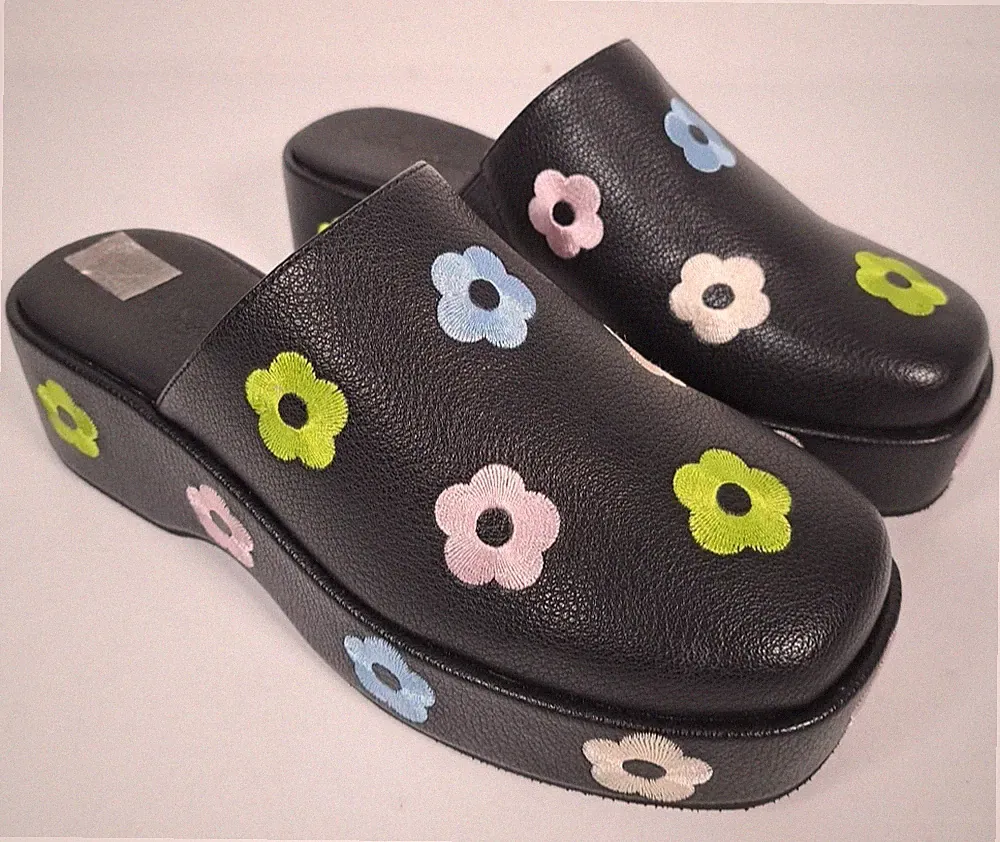 Lisa Saays Gah Rainbow Floral Plateau Dakota Clog schwarz NEU Größe US 8,5 / UK 6,5