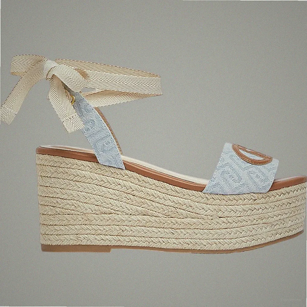 Liu Jo Plateau Sohle Sandale 8,5 cm Keilabsatz mit Denim Band letztes N 41 ANGEBOT