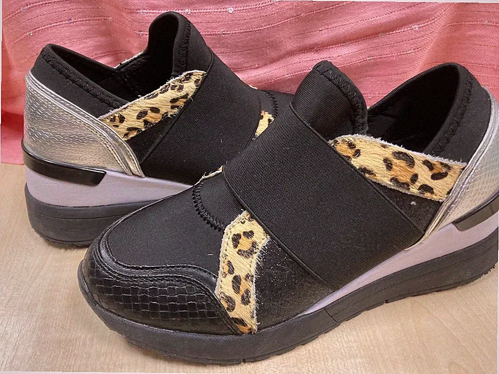 LIVA Loop Keilabsatz Wedges Schuhe Sneaker Gr. 39 schwarz leo silber