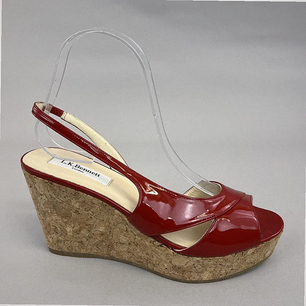 LK Bennett rote Slingback Plateau Keilabsatz offene Zehenpartie Sommer Sandalen Schuhe UK5