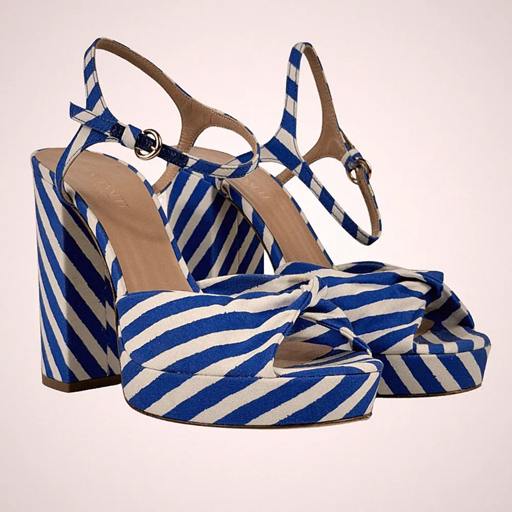 LK Bennett Sandale blau Amanda gestreift gewebt Plateau UK 5 EU 38