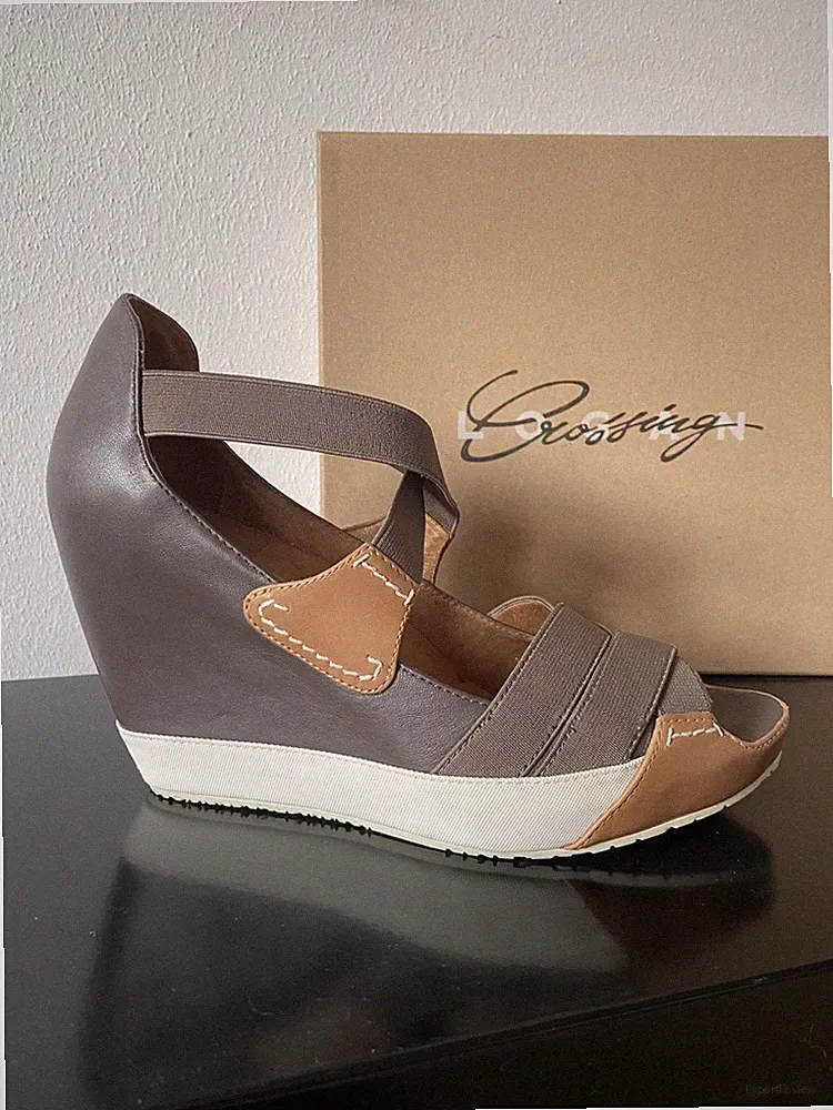 ☀️ LOGAN CROSSING ☀️ Riemchen Sandalen•Elastico•Taupe•Keilabsatz•sehr feminin
