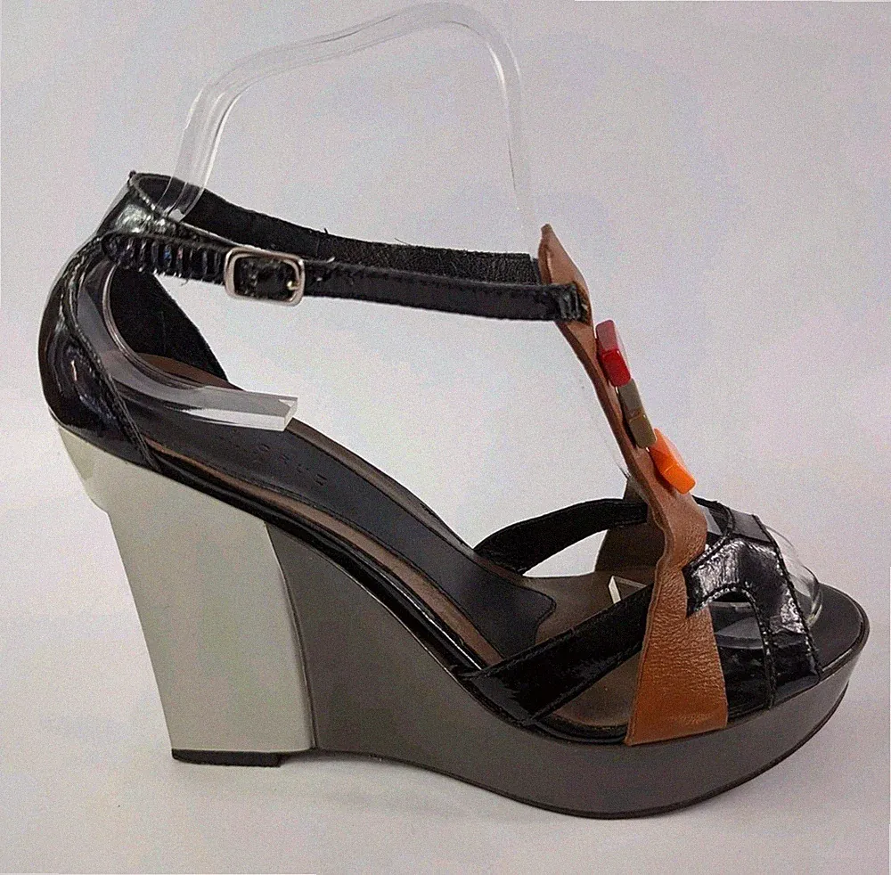 Lola Cruz Spain High Wedge Heel Leder Sandalen UK 6,5 EU 40