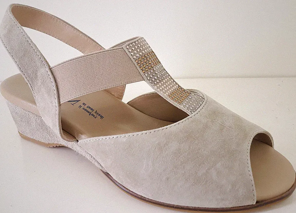 LOREN Sandalen Leder Stretch Slipper 80284 80323 Keilabsatz 5cm weite Passform REVERSCI