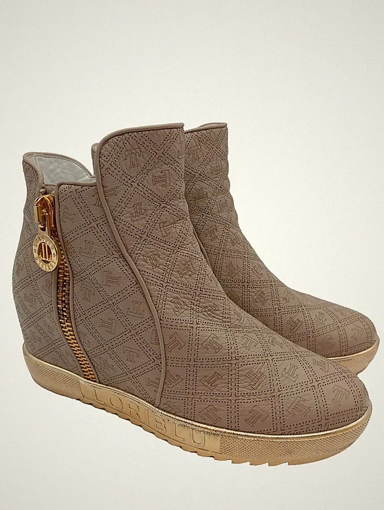 LORIBLU Keil-Stiefeletten Damen Stiefeletten Gr. DE 37 wollweiß Casual-Look