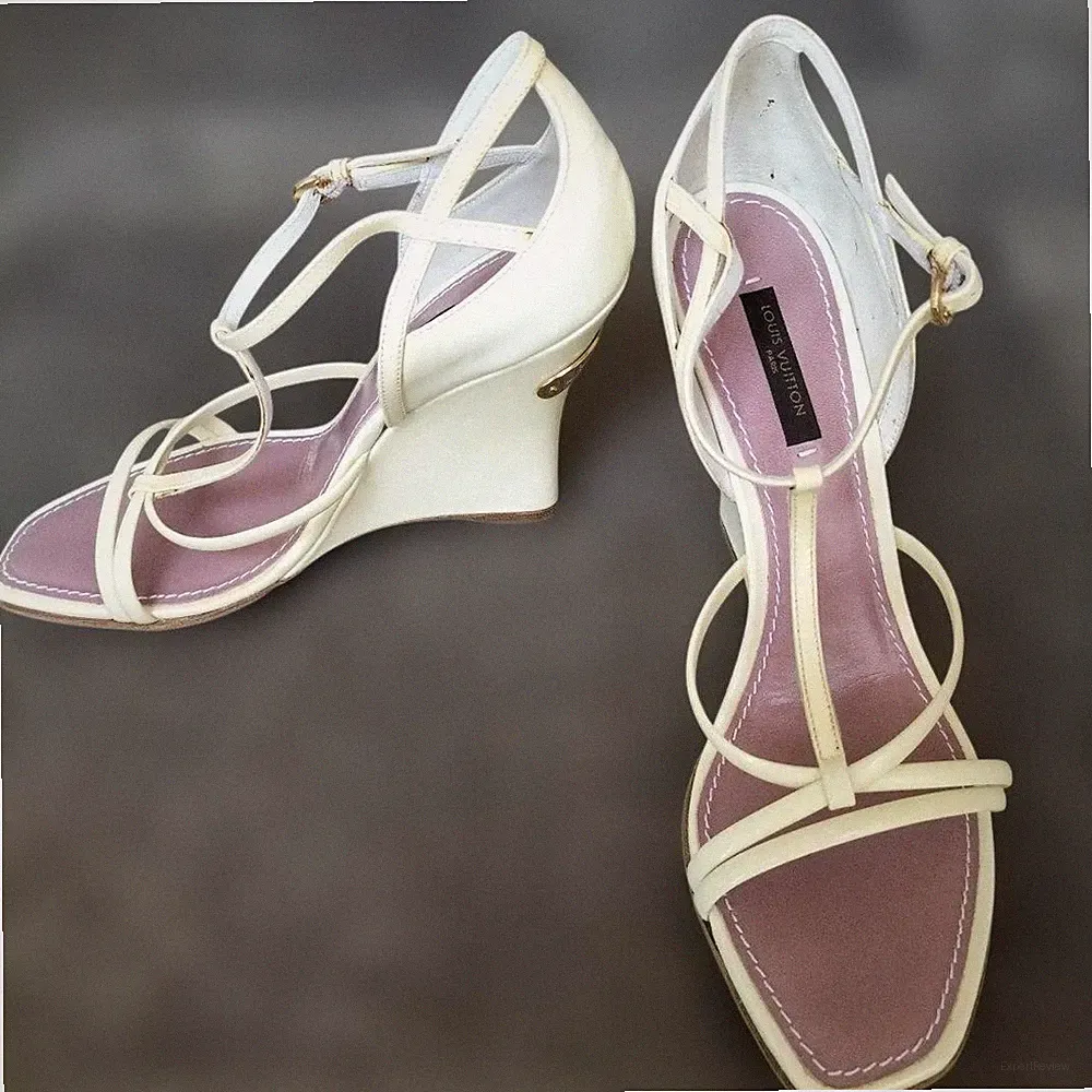 Louis Vuitton Sandalen Keilsohle Weiß Pastell Innensohle T-Riemen Absatz...