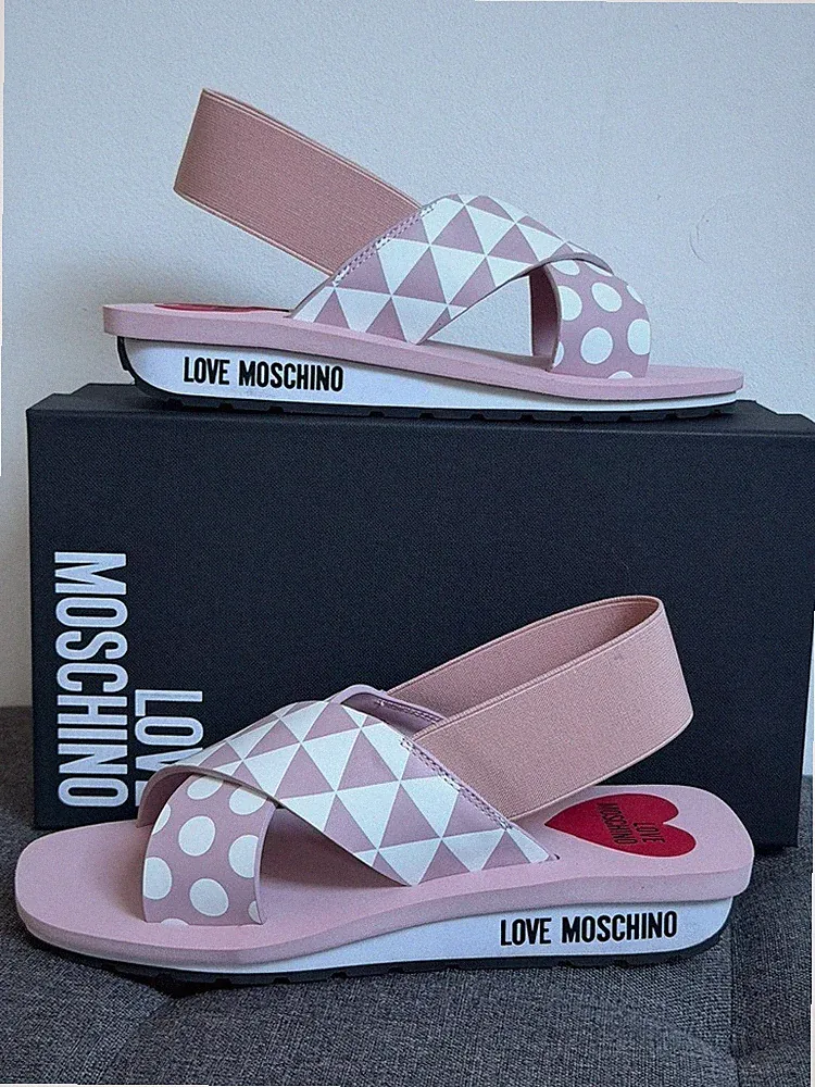 Love Moschino Leder Crossover Riemchen Plateau Sandale UK5 EU38 Neu mit Karton UVP160€ Gratis🚚