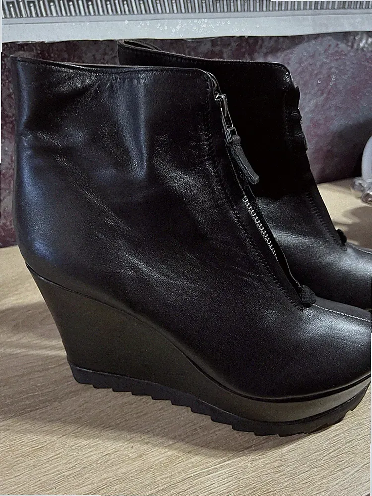 Luca Rossetti Damen Leder Stiefeletten Schwarz Keilabsatz Plateau RV EU 40