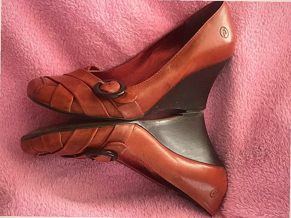 LUXUS BRONX echt LEDER Halbschuhe Pumps Gr. 39 Keilabsatz-7cm Cognac-braun TOP
