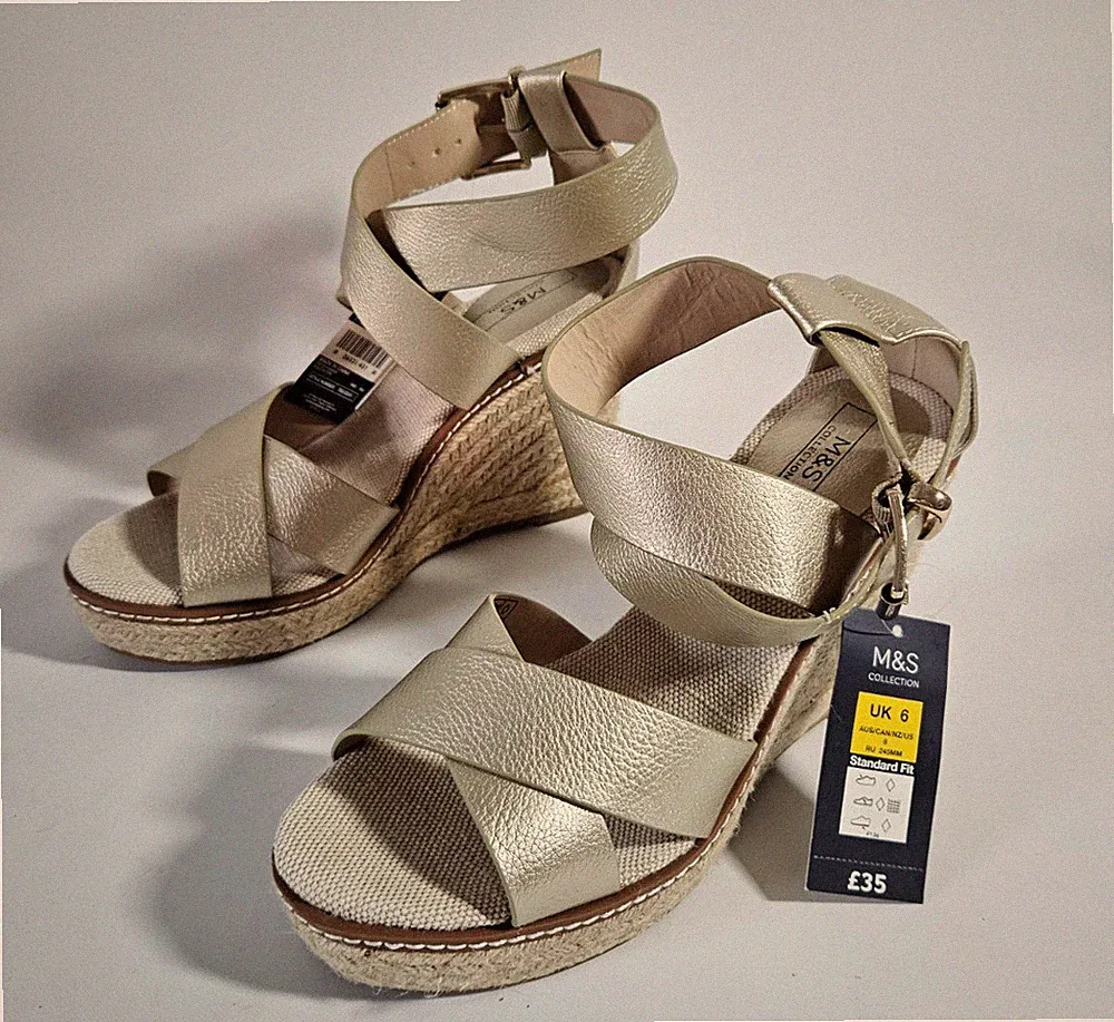 M&S Collection Schnalle Riemchen Keilabsatz & Plateau Espadrilles Größe UK 6, EU 39