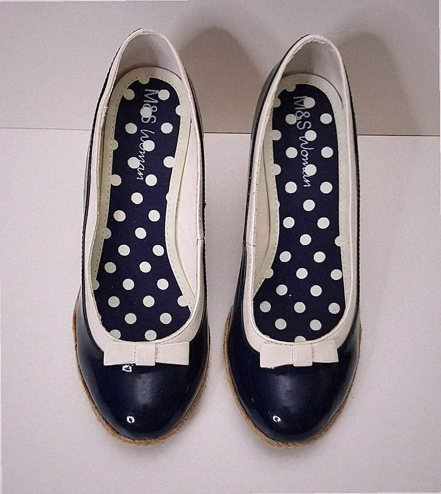 M&S DAMEN-ESPADRILLE-PUMPS GRÖSSE 3,5 UK EUR 36 MARINEBLAU HOHER KEILABSATZ