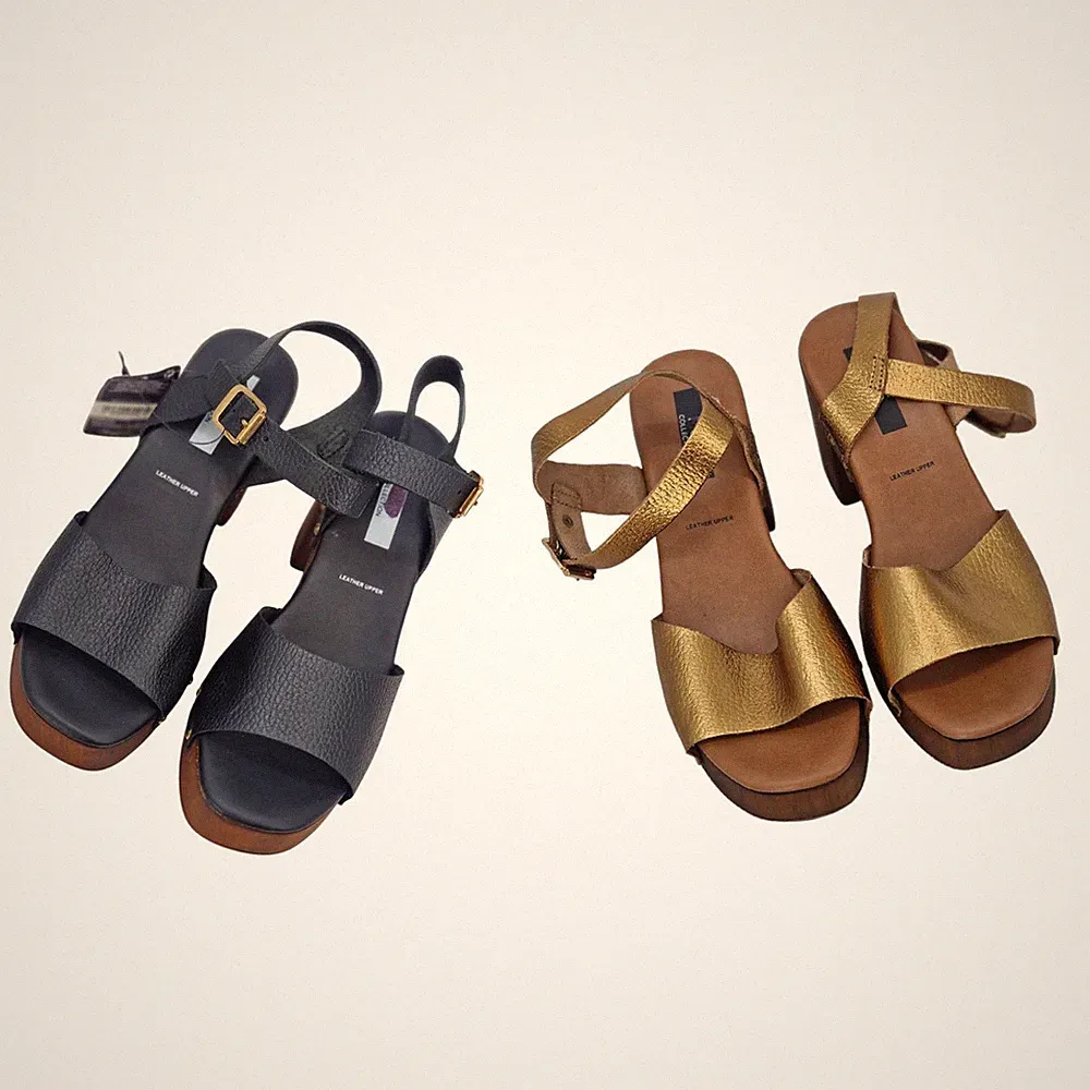M&S Leder Nieten Schnalle Plateau Damen Clogs UVP 55,00 £