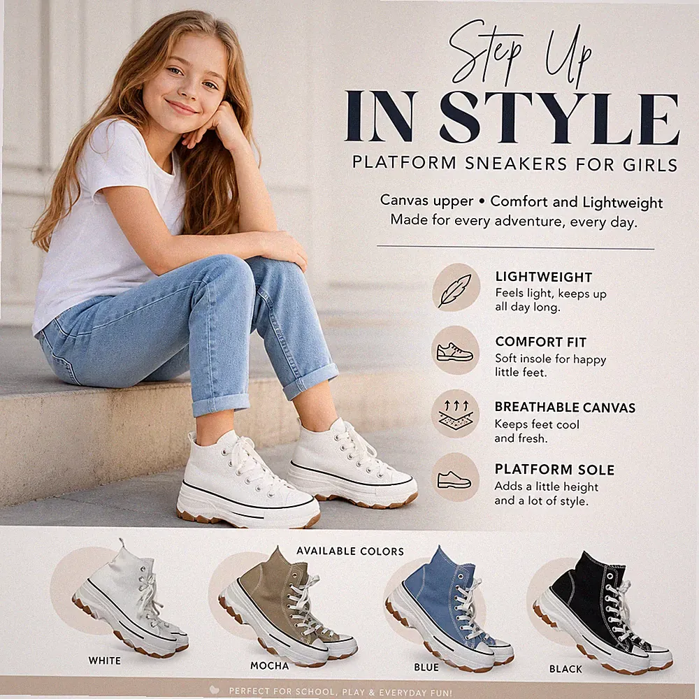 Mädchen Canvas Plateau Turnschuhe High Top Sneaker Kinder Schnürschuhe Freizeitschuhe