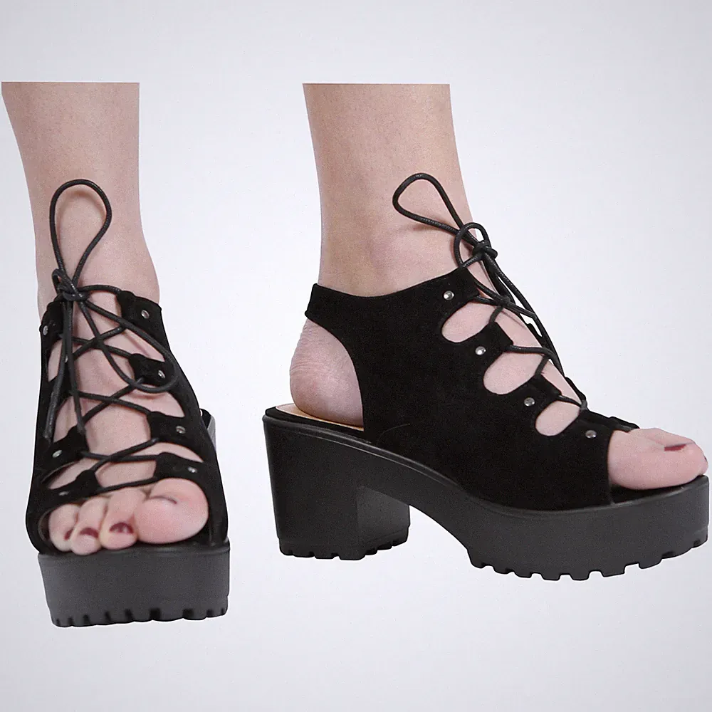 MÄDCHEN KINDER MITTELNIEDRIGER BLOCKABSATZ KLOBIGE SCHNÜRER AUSGESCHNITTENE GLADIATORENSANDALEN SCHUHE