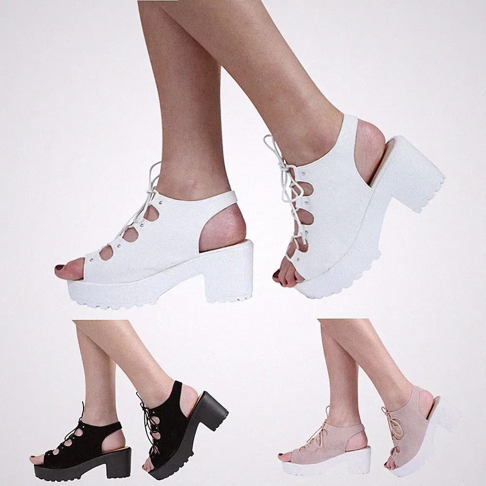 MÄDCHEN KINDER MITTELNIEDRIGER BLOCKABSATZ KLOBIGE SCHNÜRER AUSGESCHNITTENE GLADIATORENSANDALEN SCHUHE