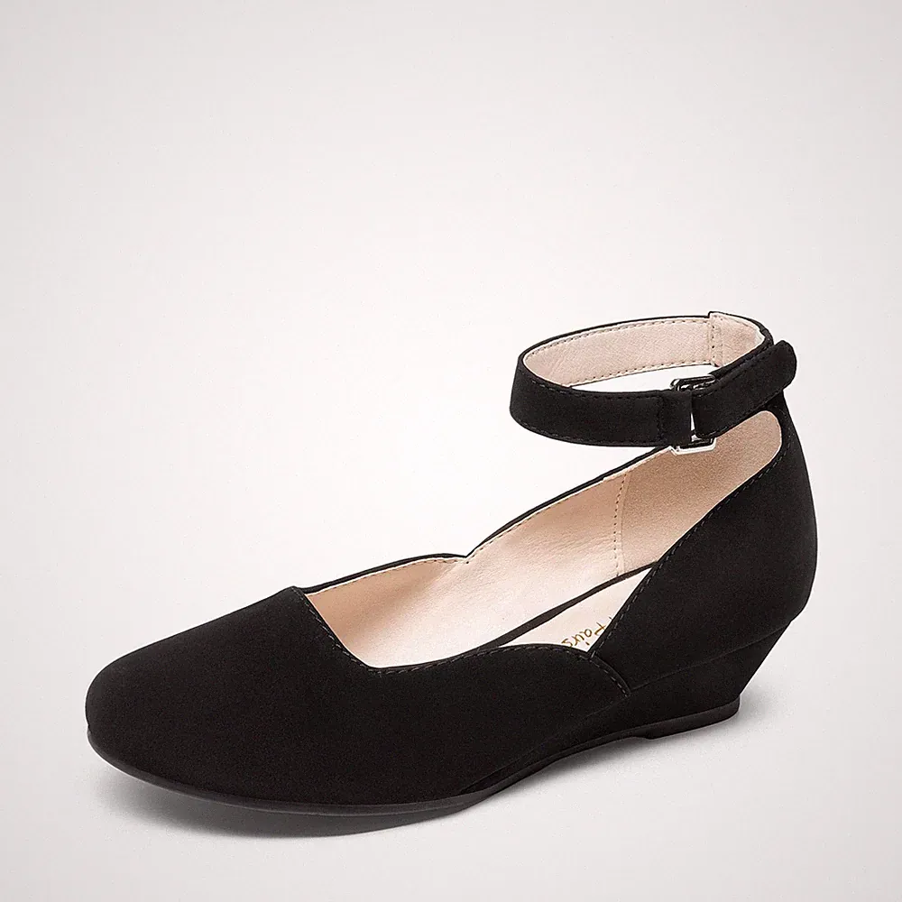 Mädchen Kleiderschuhe mit niedrigen Keilabsätzen und Knöchelriemen, Hochzeits...
