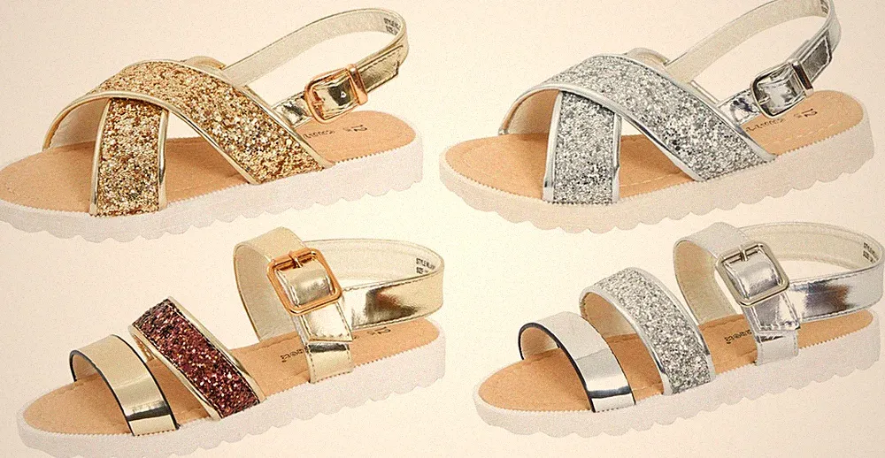 Mädchen klobige Sohle Glitzer Flatform Sandalen Kinder Gladiator Keilabsatz Sommerschuhe