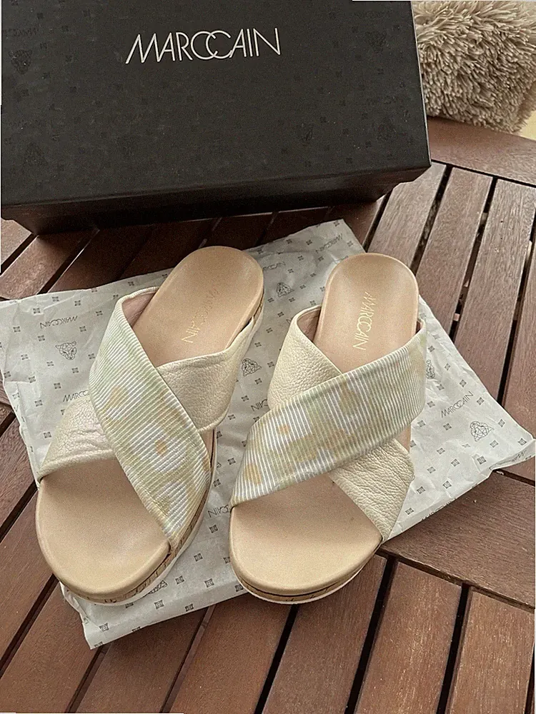 MARC CAIN Damen Sandalen Slipper Slip-On beige Keilabsatz Leder EU 41