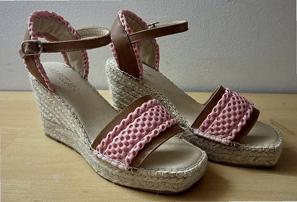 Marc Cain Keilabsatz Wedges Sandalen Größe 40 (6,5) rosa/braun/natur: NEUWERTIG