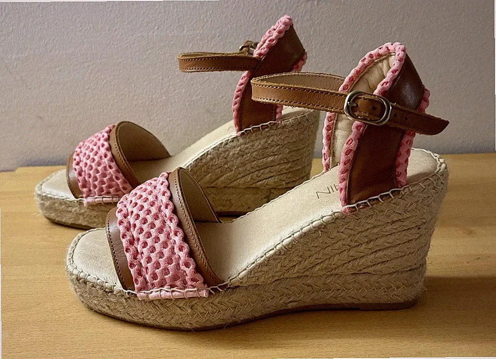 Marc Cain Keilabsatz Wedges Sandalen Größe 40 (6,5) rosa/braun/natur: NEUWERTIG