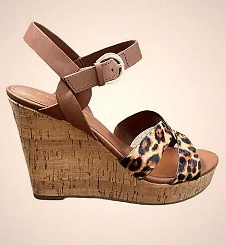 Marc Fisher Wynter Leopard braune Leder Keilabsatz Sandalen UK 6,5 US 8,5 WEITE s1