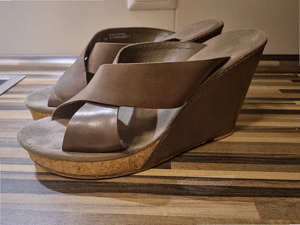 Marc O‘Polo 39 Keilabsatz 10 cm Leder Sandale Wedge Plateau Schuhe Damen Peeptoe