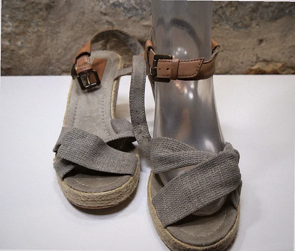 Marc O´Polo Damen Keilsandaletten Wedges Gr. 40 Sandalen Canvas