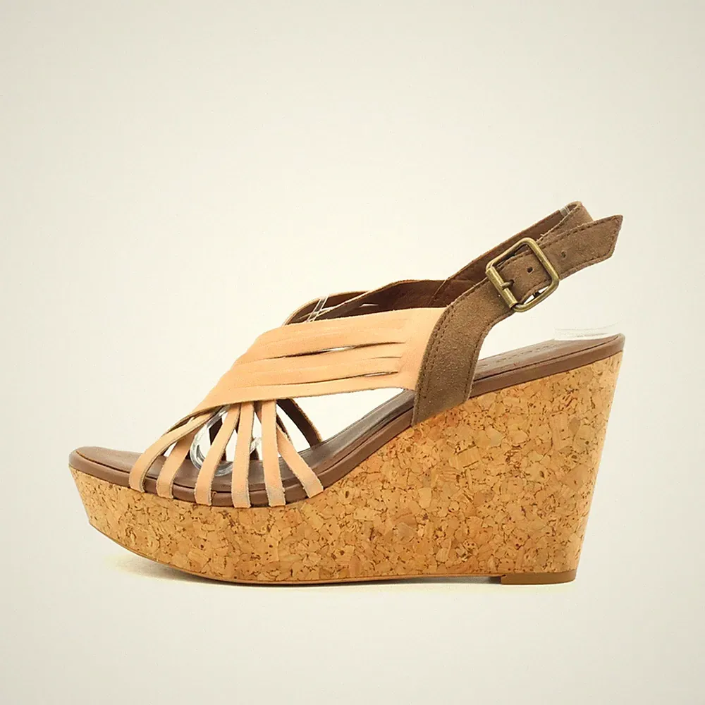 Marc O'Polo Damen Sandalen EU 38 Wedge Sandaletten Beige Braun Schuhe