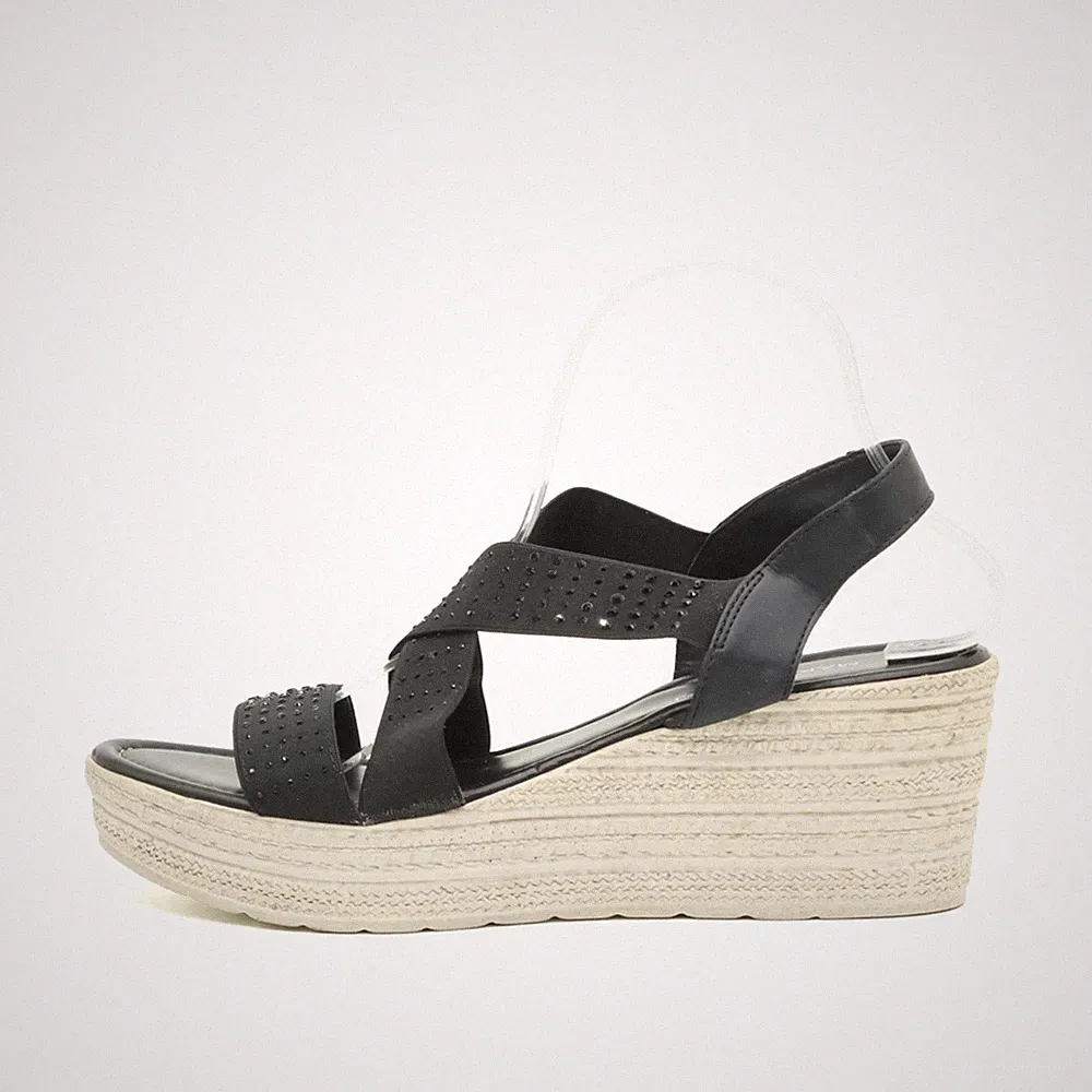 Marco Tozzi Damen Sandalen EU 41 Plateau Sandale Strass Schwarz