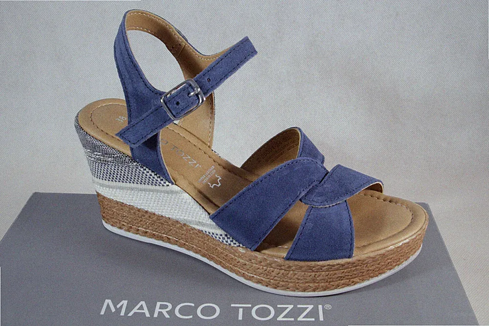 Marco Tozzi Damen Sandalen Sandaletten Echtleder blau 28391