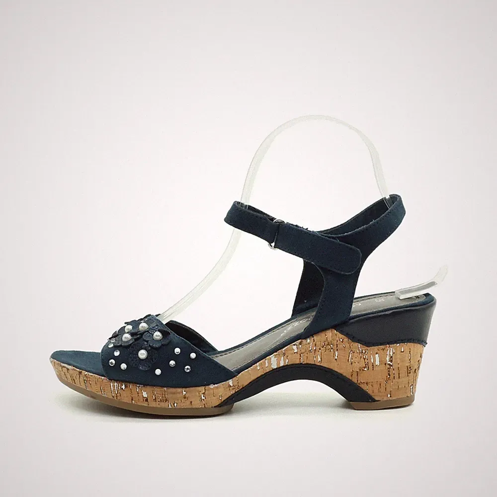 Marco Tozzi Damen Sandaletten EU 39 Blumenapplikationen Sandalette blau Sandalen