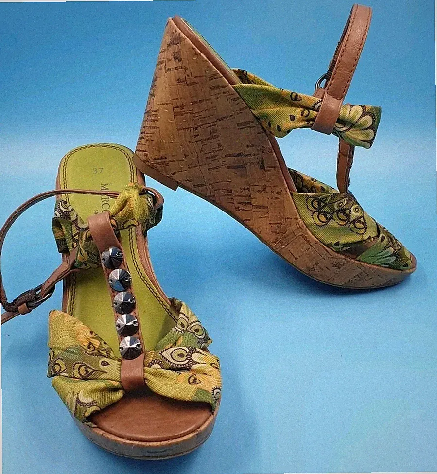 Marco Tozzi Damen Schuhe Plateau- Sandalen Keilabsatz Kork & Stoff Grün Gr. 37