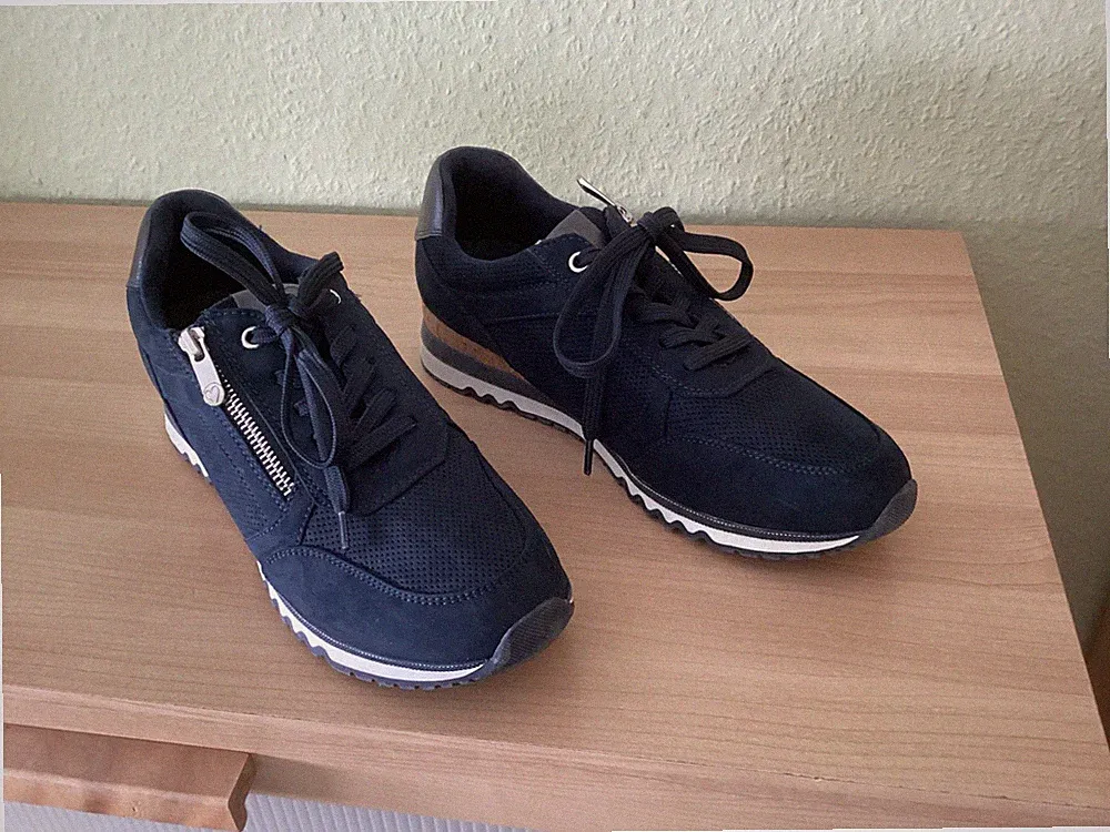 MARCO TOZZI DAMEN SNEAKER Gr. 42 Keilabsatz m. Kork. Reissverschluß blau