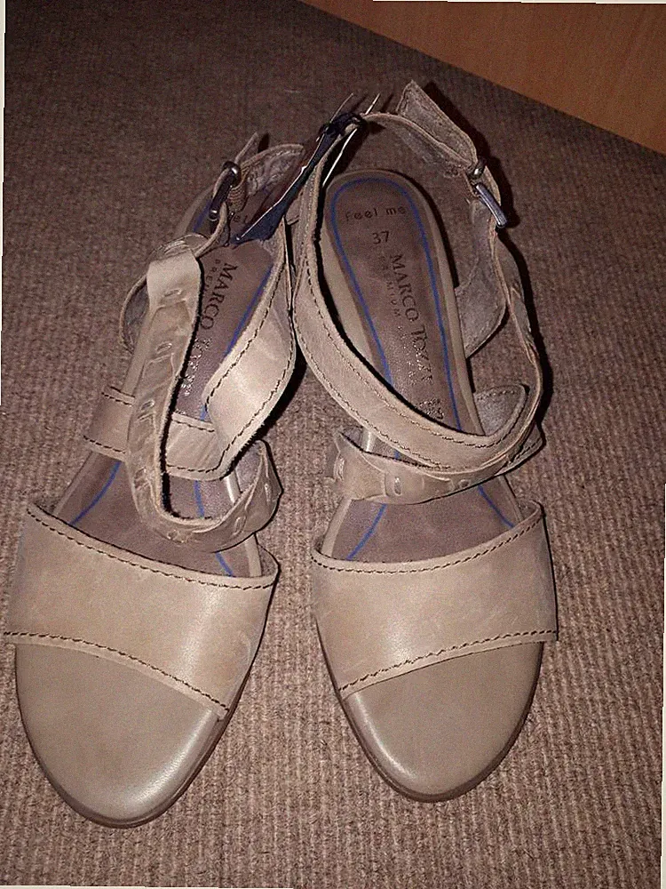 Marco Tozzi Damen Sommerschuhe Sandalette Leder Beige Gr.37
