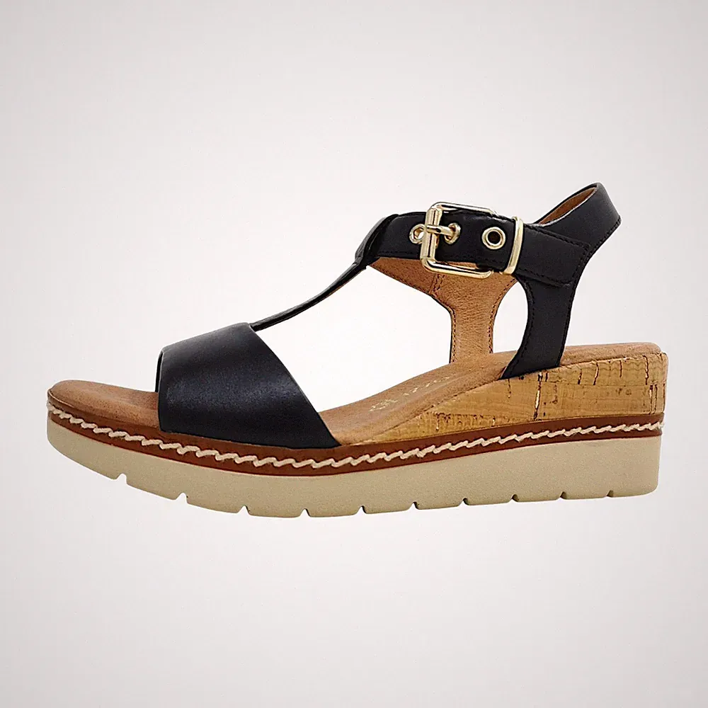 Marco Tozzi Damenschuhe Sandalen Hoch Keilsandalette Schwarz Freizeit