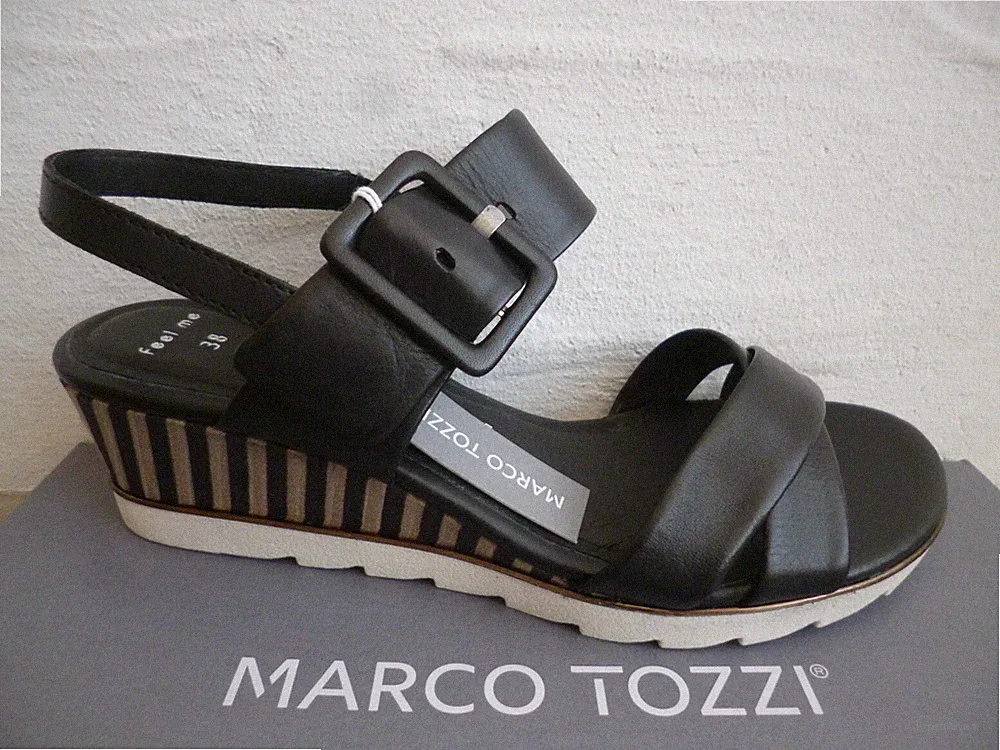 Marco Tozzi Sandale Sandalen Sandalette Sandaletten schwarz Leder