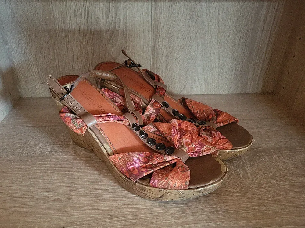 Marco Tozzi Sandalen Mit Keilabsatz Orange Beige Pink Schleife 40