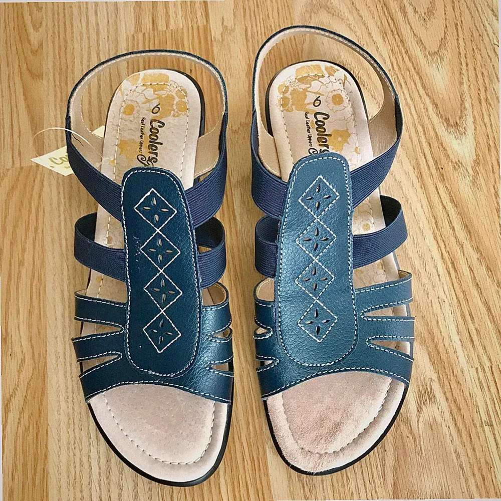 Marineblaue orthopädische bequeme Damen-Gladiator-Diabetikersandale Roma Leder Schuhgröße